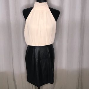 Cream and black leather dress